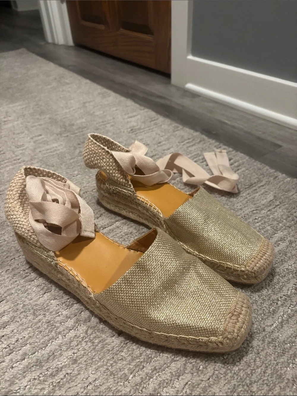 Franco sarto Woven Espadrille Lace-Up Flats in Champagne size 8 new